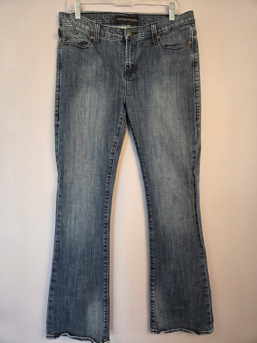VTG Rock & Republic Kasandra Low Rise Bootcut Flare Jeans Thick Stitch Size 12